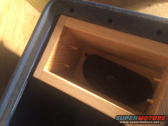 This is the glasses and pen holder sitting in position, with the upper tray removed.  I made it large enough that it just sits in there.  NOTE:  The bottom needs to be beveled to sit level as the bottom of the console is not flat.  