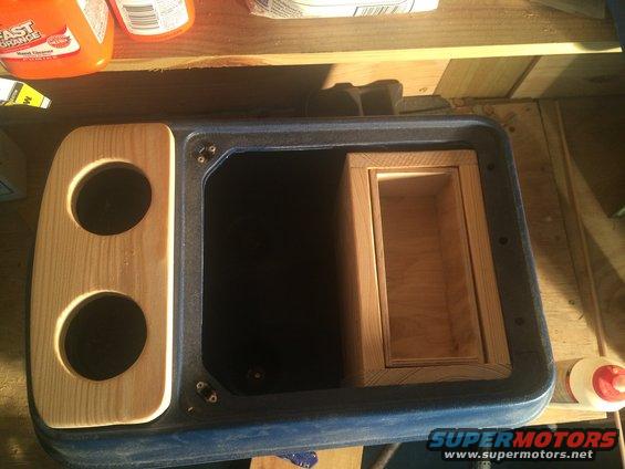 Upper view of the drink holder and the rear interior tray in place.  