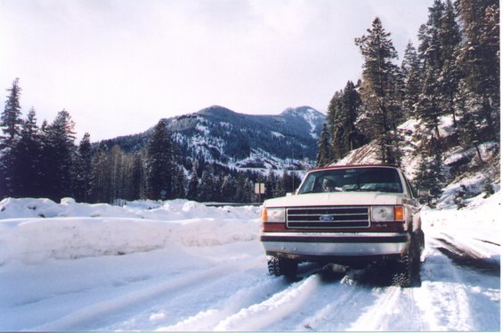 My Bronco at the rest stop before going up Wolf Creek Pass east of Pagosa Springs.