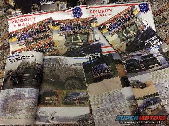 Magazines and Priority Mail envelopes with Ford Bronco graphics