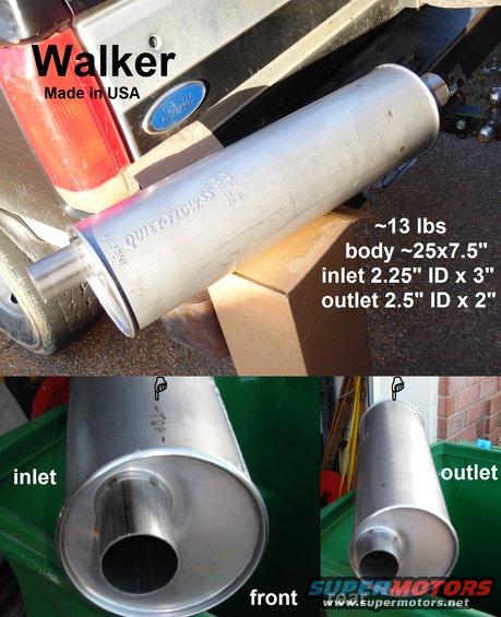 walker22798.jpg [url=https://www.amazon.com/dp/B001AX822Y/]Walker 22798[/url] Stainless Steel Muffler made in USA is nearly identical to the original.  The body is 1&quot; shorter than a '96 Bronco's muffler.  I paid ~$100 delivered.

[url=http://www.supermotors.net/registry/media/1074554][img]http://www.supermotors.net/getfile/1074554/thumbnail/exhanger.jpg[/img][/url]