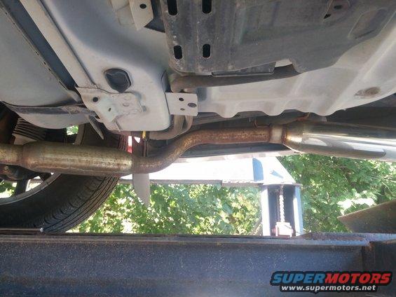 Underbody view of exhaust system and fuel tank