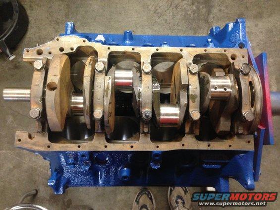 engine block and crankshaft assembly, painted blue