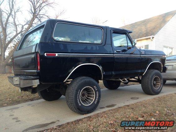 Black 1979 Ford Bronco rear three-quarter view