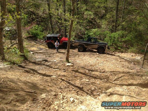 Ford Bronco parked on a dirt road in a wooded area