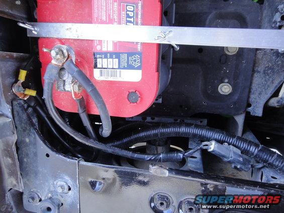 Optima Red Top battery with custom bracket and wiring