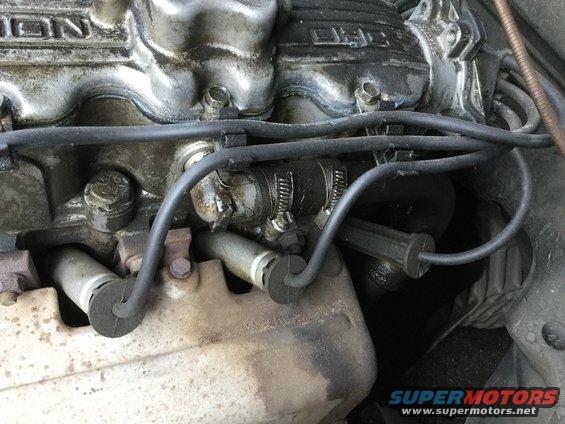 Engine bay with spark plug wires and metal components