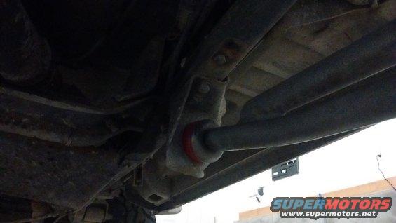 Underside view of vehicle frame and suspension components