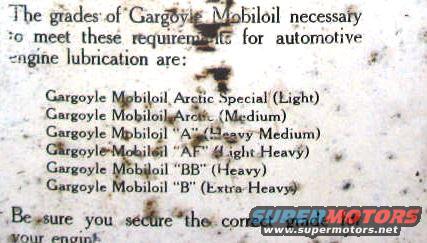List of Gargoyle Mobiloil grades for engine lubrication