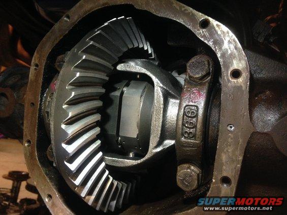 Close-up of differential gears and housing with part number '366' visible