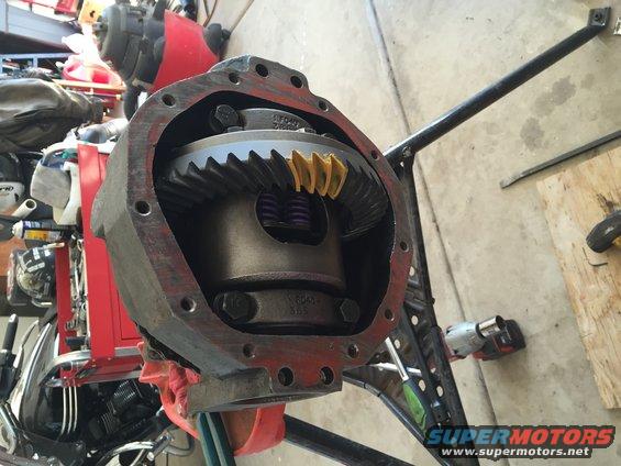 close-up of an open differential assembly with gears and springs