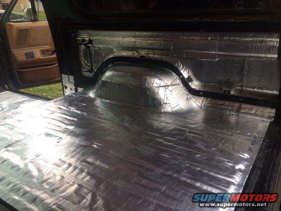 Interior sound deadening installed on floor and rear wheel wells of a 1990 Ford Bronco