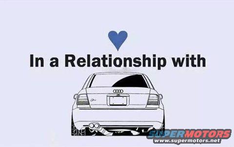 Drawing of a 2001 Audi S4's rear with text 'In a Relationship with' and a heart