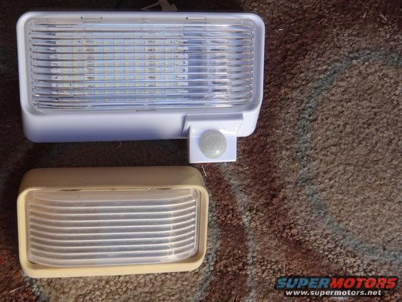 Two vehicle interior lights, one LED with motion sensor, one older style