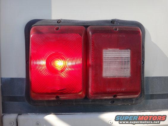Red taillight assembly with concentric circles and a clear reverse light