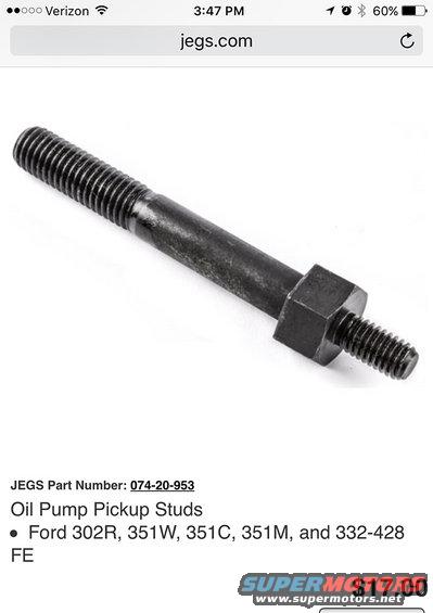 JEGS oil pump pickup stud, part number 074-20-953, for Ford FE engines