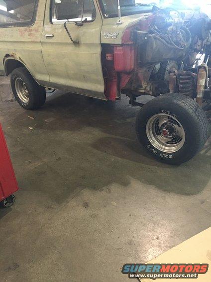 1978 Ford Bronco body, missing front clip and engine, primer paint