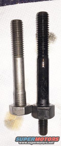 Two bolts side-by-side on a white surface; one is silver and appears used, the other is black and coated