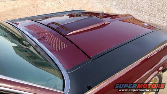 Maroon 1970 Ford Mustang hood with black stripe and scoop