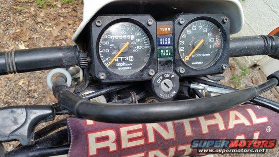 1993 Suzuki DR350S dashboard showing speedometer, tachometer, turn signal, high beam, and neutral indicators