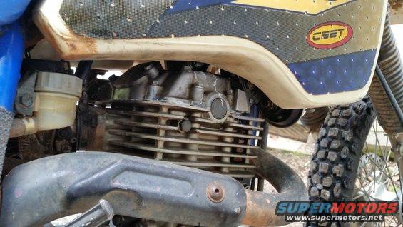 Motorcycle engine and fuel tank with CEET logo