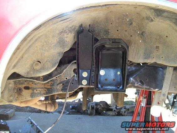 Close-up of modified frame and suspension components on a Ford Bronco