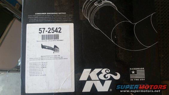 K&N air intake box with part number 57-2542 and application list