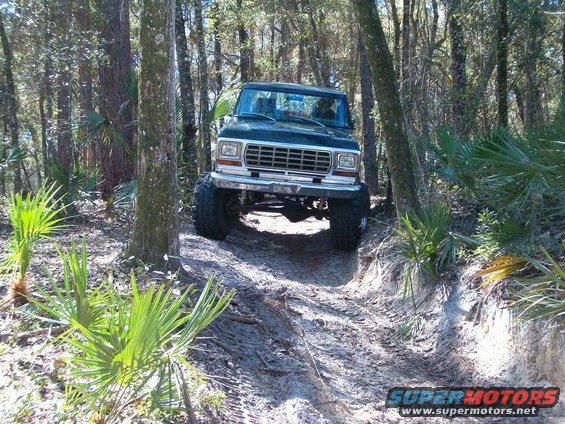 1979 Ford Bronco front view, dark color, off-roading
