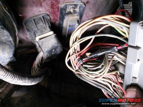 Close-up of a tangled mess of wires and connectors in a vehicle's engine bay
