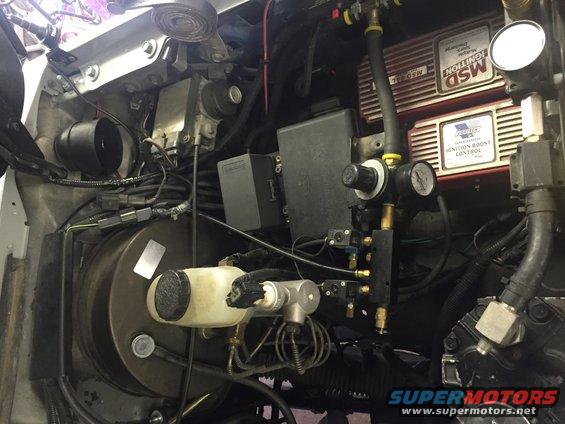 Engine bay with brake booster, MSD ignition, and boost control