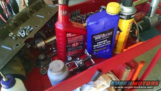 Engine parts and fluids including Marvel Mystery Oil and Royal Purple