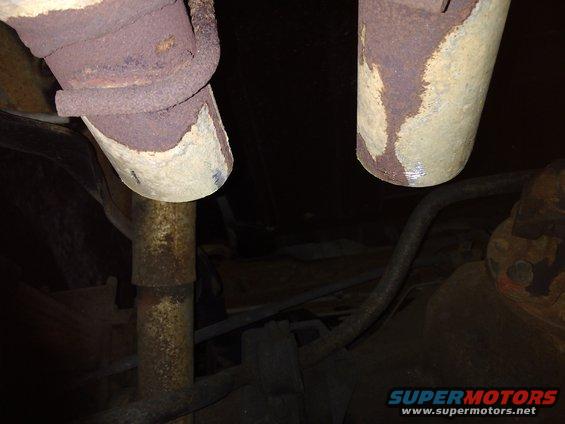 I bought the truck with a single in, dual out, Flowmaster 40 muffler. To make my project work a bit better, I cut off the downturn ends of the muffler.