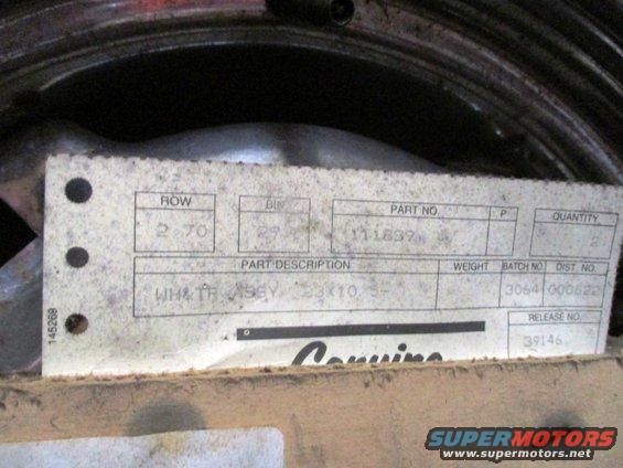 Part label with text including 'PART NO 111839' and 'PART DESCRIPTION WH&TH 23X10 5'