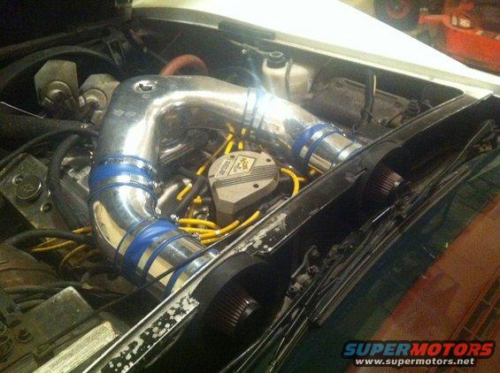 Engine bay with chrome intake and yellow spark plug wires