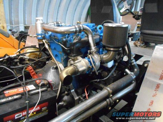 Engine with turbocharger and blue block