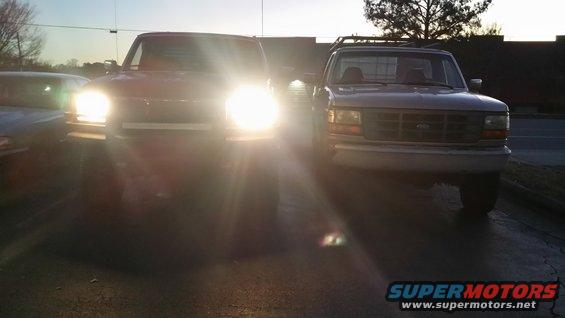 20161230_173607.jpg Bad size comparo of a co-workers F250 on the right. I believe his is a 97, 4x4, 351 auto, stock suspension, 235/85s. 