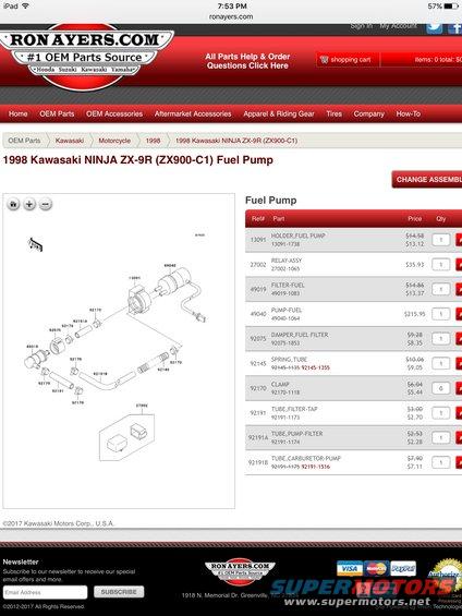 98-99 ZX9R fuel pump and filter part numbers