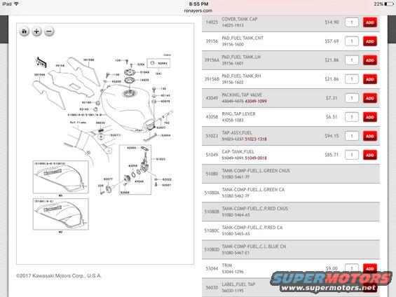 98-99 ZX9R gas tank part numbers