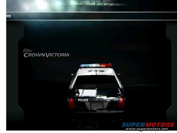 Police car, rear view, dark, with light bar and license plate ND4SPD