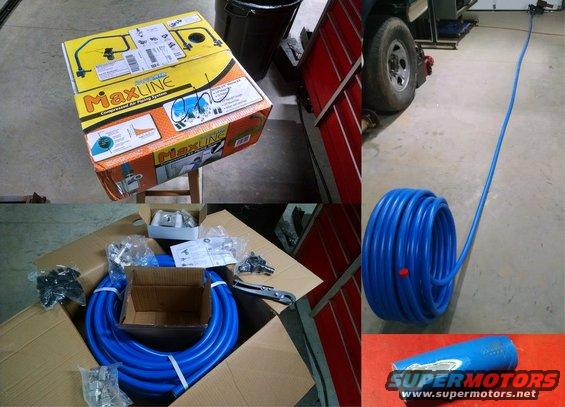 speedairm7500.jpg This [url=https://www.amazon.com/dp/B005FKYRTU]RapidAir Maxline M7500 kit[/url] is lower-priced (per foot), easier, quicker, & better than PVC, Iron pipe, Copper pipe, PEX, or even DIY PEX-Al-PEX.  It doesn't include the quick-connectors (of course), or the 3/8-1/4&quot; adapters (needed for most connectors), but it's nearly complete.  I had to order an extra L, but that was just because of how I chose to route it through my shop.

This is the nominal 3/4&quot; line, which is ~7/8&quot; OD and uses 1/2&quot; pipe threaded fittings.  The three outlet blocks each have a top & a rear 1/2&quot; inlet, a 1/2&quot; plug for the unused inlet, a front 3/8&quot; outllet, and a 1/4&quot; bottom drain valve.  The kit also includes 2 Tees, 4 male ends, a cutter, a reamer, and a bag of ~20 black plastic support clips (without mounting screws).