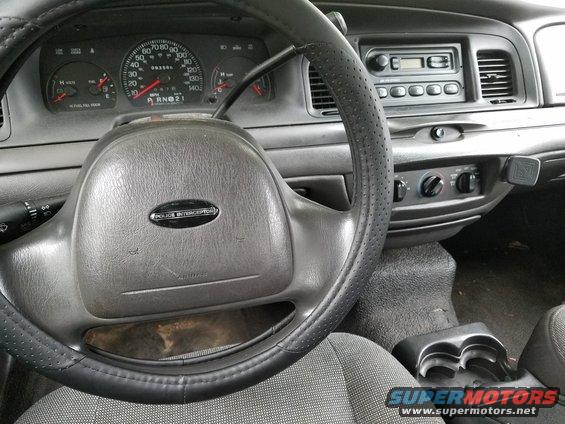 Police Interceptor steering wheel and dashboard of a 2004 Ford Crown Victoria