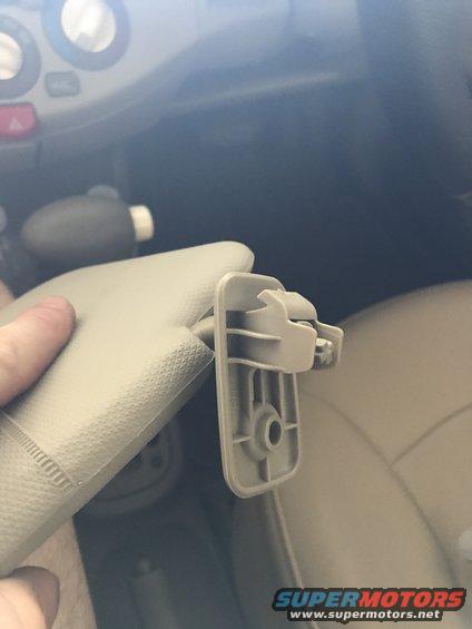 Hand holding detached sun visor clip inside car
