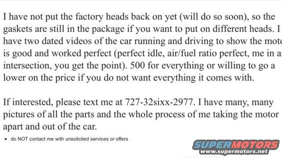 Text about selling car parts, including a phone number and website
