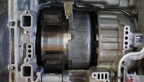 Close-up of a transmission's torque converter and clutch pack