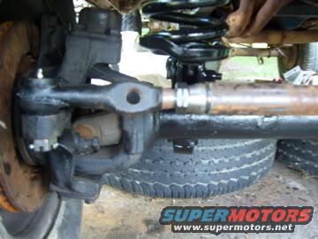 Close-up of a vehicle's front suspension and tire, showing steering linkage and brake components