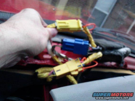 Dashboard wiring harness with yellow and blue connectors