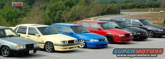 Side view of a line of 1991 Volvo 940 sedans and wagons