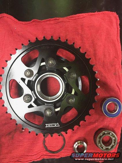 1998 ZX9R wheel lollypop red over super chrome base powder coat, new rotors, new bearings, new seals
