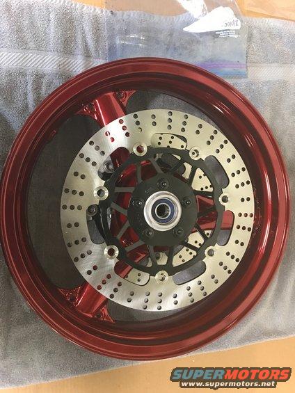 img_1771.jpg 1998 ZX9R wheel lollypop red over super chrome base powder coat, new rotors, new bearings, new seals