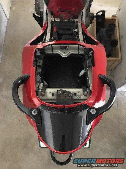 1998 ZX9R rear fairing wrap with 3M dragon fire red and black metallic, gloss black undertail